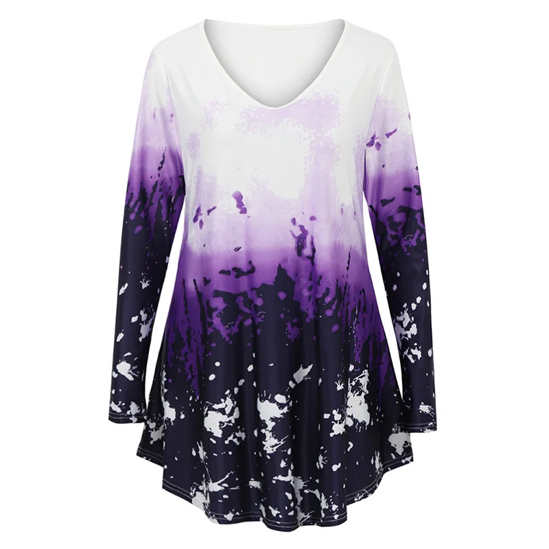 Блузка женская с V-образным вырезом и длинным рукавом большого размера | Женская