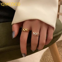 qmcoco silver color ring for women new trendy creative simple cross opening geometric daily accessories party jewelry gifts