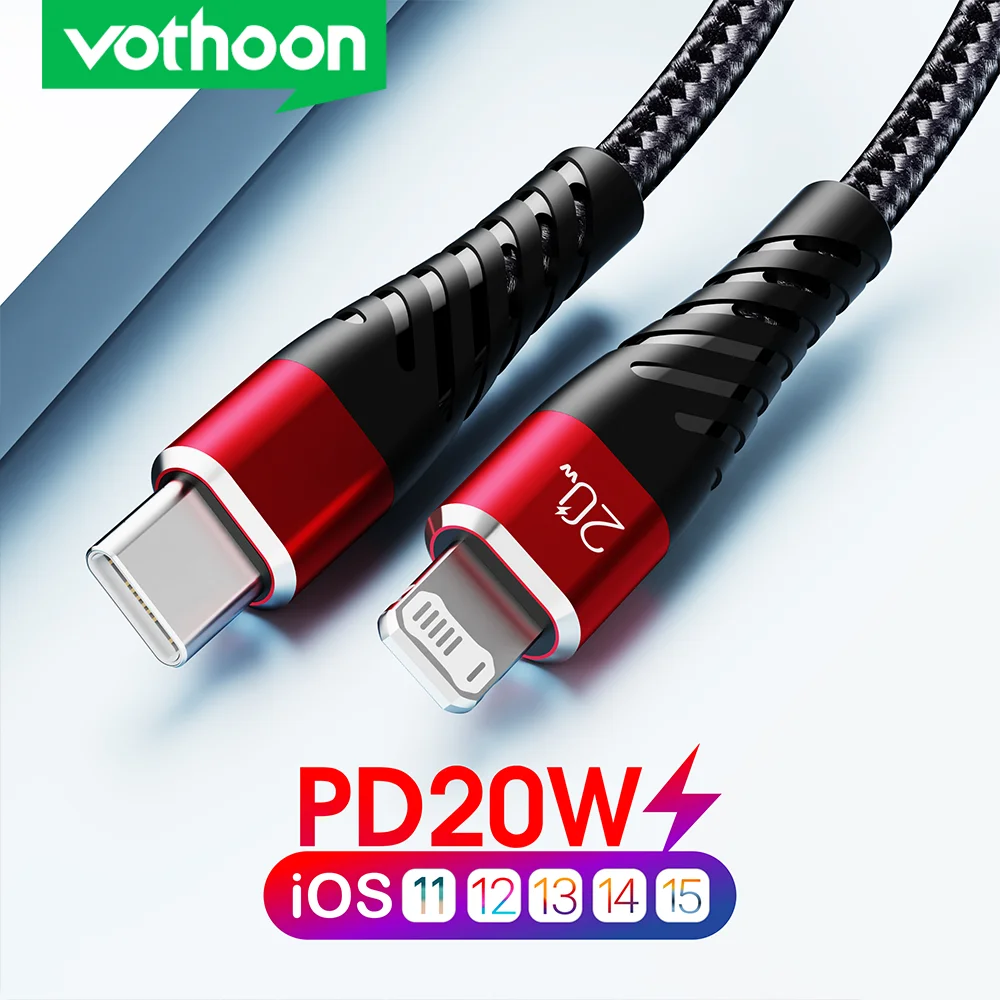 Vothoon 20 Вт PD USB Type C кабель для iPhone 13 12 11 Pro XS Max 2.4A Быстрая зарядка зарядное устройство