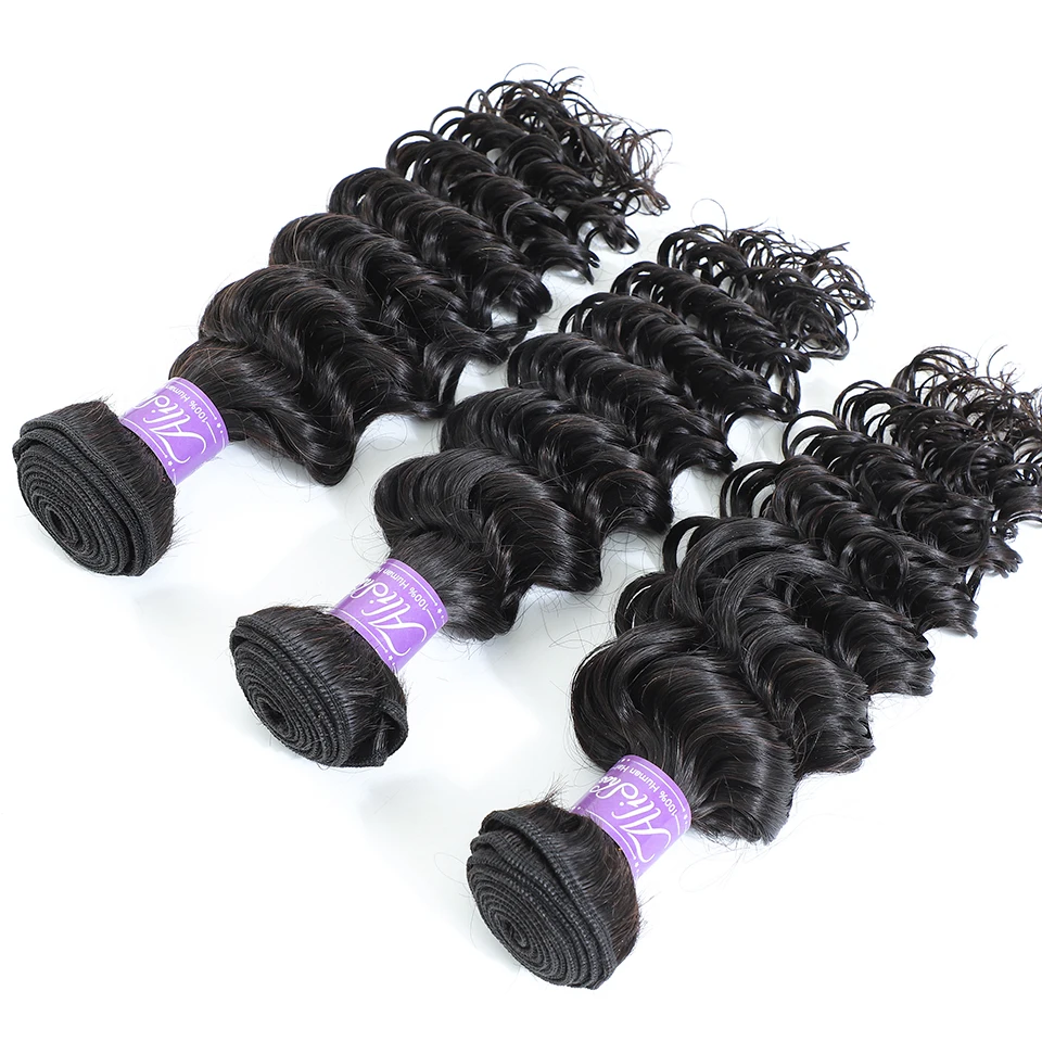 Лаки волос глубокая волна пряди с закрытием 100% Remy человеческие волосы ткачество 3