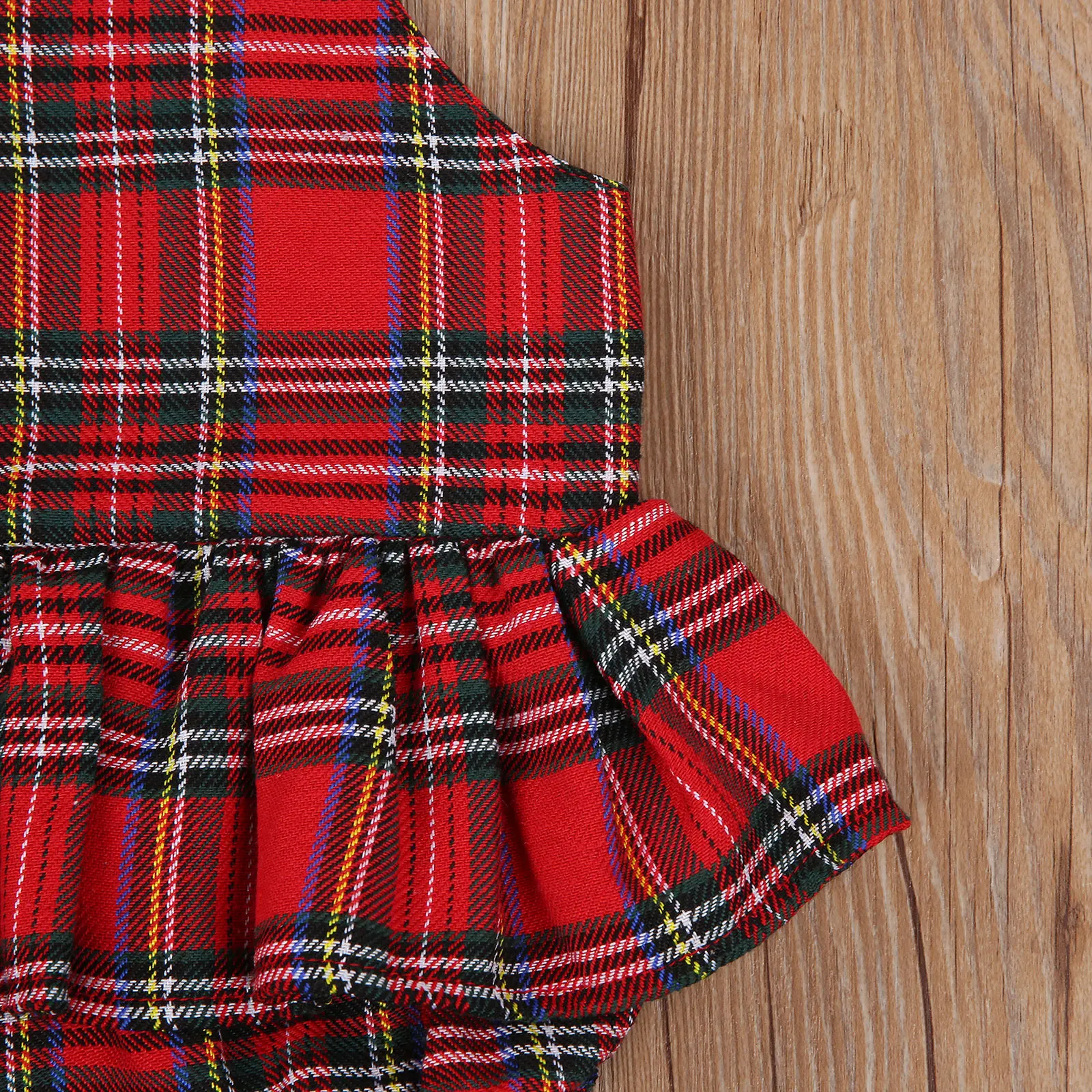 

Newborn Baby Girl Christmas Sleeveless Backless Strap Skirted Plaid Bodysuit Jumpsuit Headband 2PCS Xmas Clothes