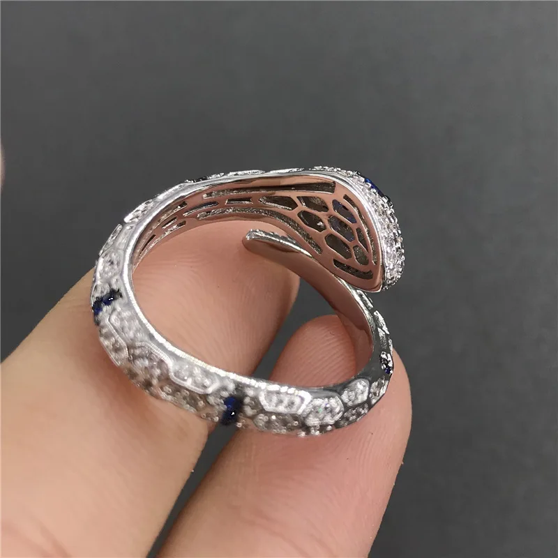 

S925 Sterling Silver Ring New Silver White Exotic Snake Open Ring Female Fashion High-End Personality French Ring Jewelry Gift