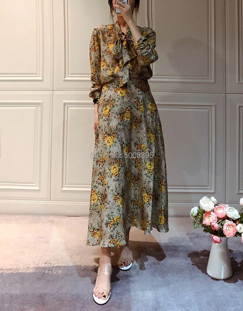 Шелковый цветочный принт комплект из 2 предметов шелковая блузка с длинными