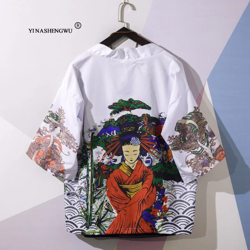 Yukata Женские кимоно кардиган для мужчин традиционное японское кимоно унисекс Harajuku пляжная свободная тонкая рубашка Азиатский японский костюм для косплея
