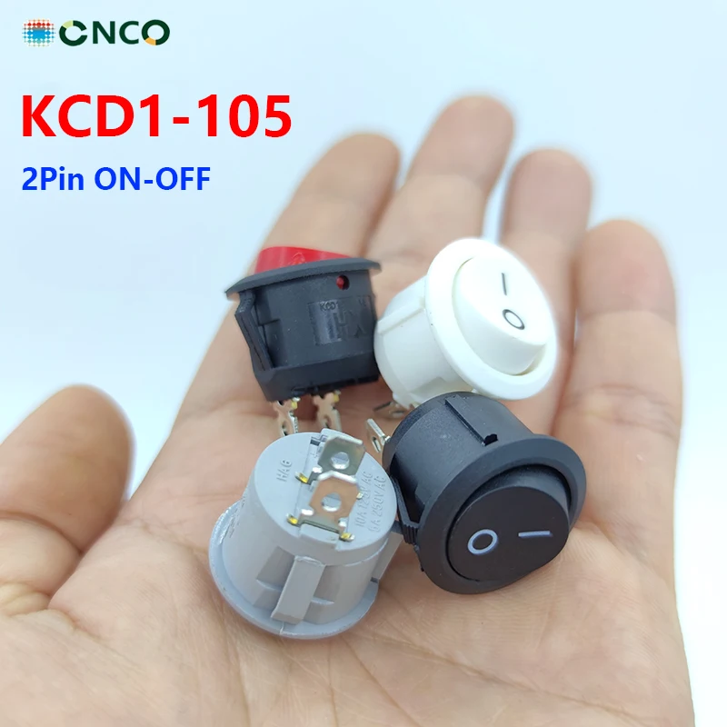 5 шт. KCD1 105 черного цвета с круглым носком красные 2Pin SPST 2 положение ВКЛ ВЫКЛ