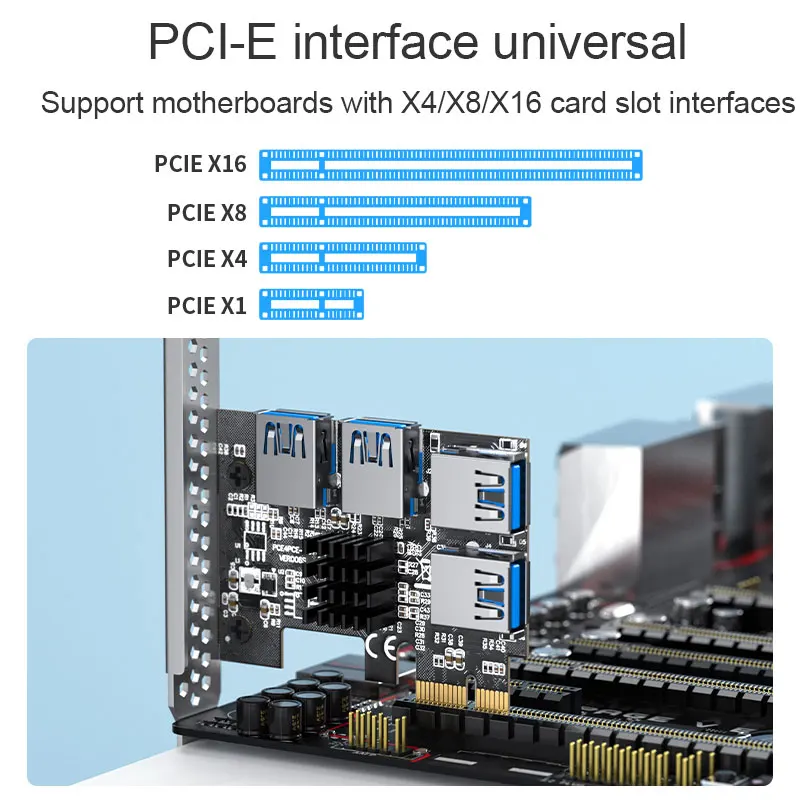 Acasis PCI-E адаптер 1 поворот 4 PCI-Express слот 1x к 16x USB майнинговая специальная переходная