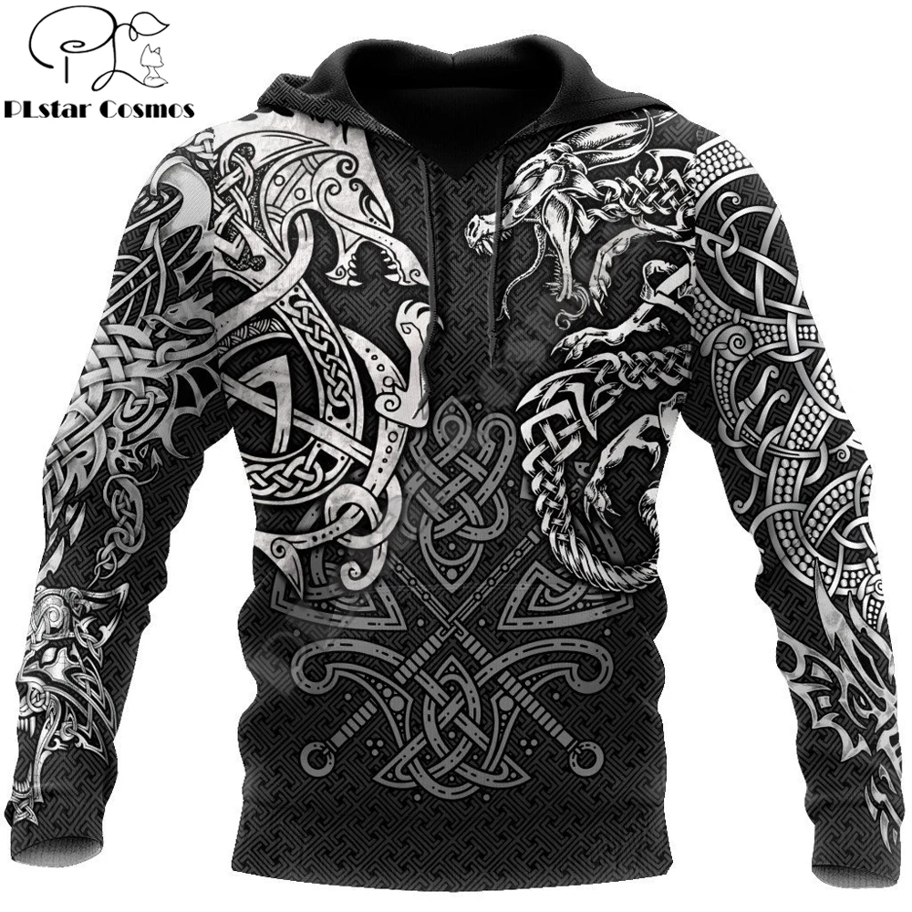 Модные толстовки с капюшоном Viking Волк и татуировкой дракона 3D во всем печатных