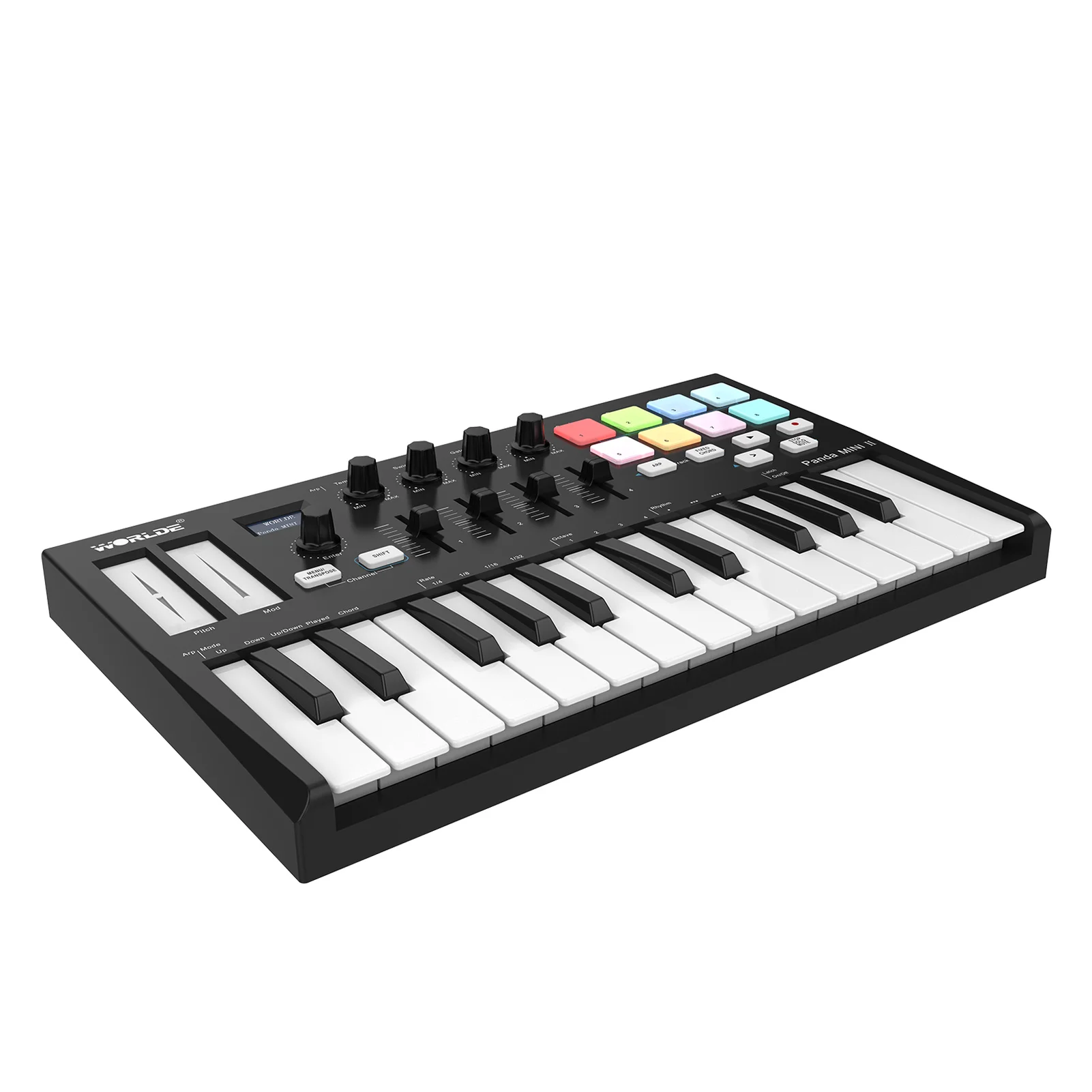 Портативный USB MIDI-контроллер WORLDE Panda MINI II 25 клавиш с 8 RGB-подсветками триггерные