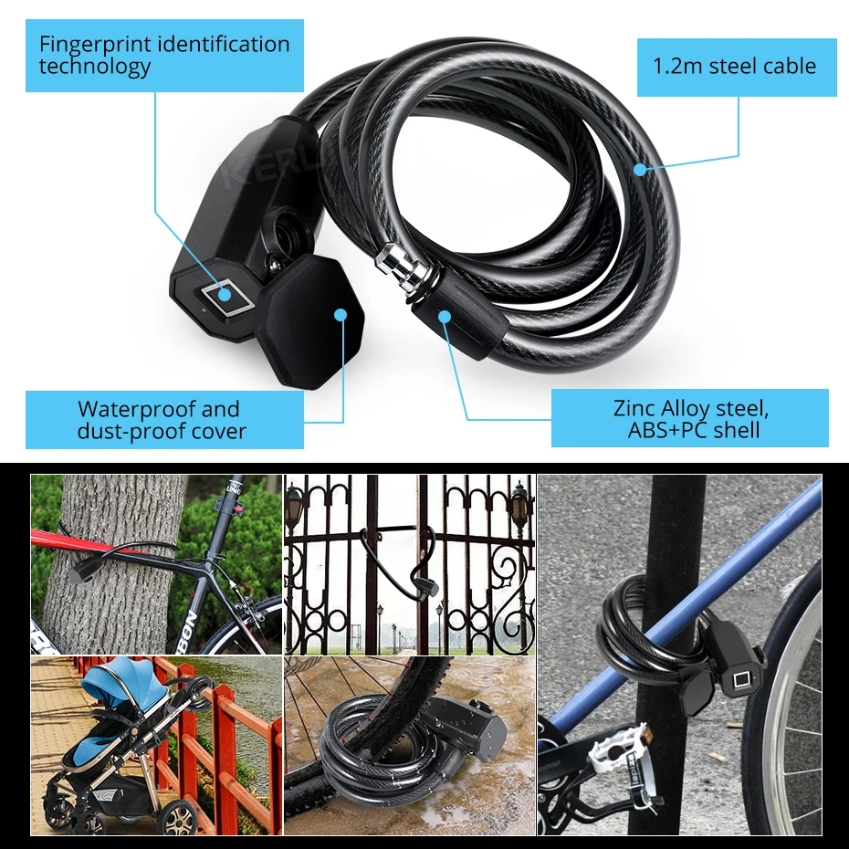 

Stainless Steel Fingerprint Lock Waterproof Anti-thief Smart Security Fingerprint Integrated Lock For Mountain Bike Door