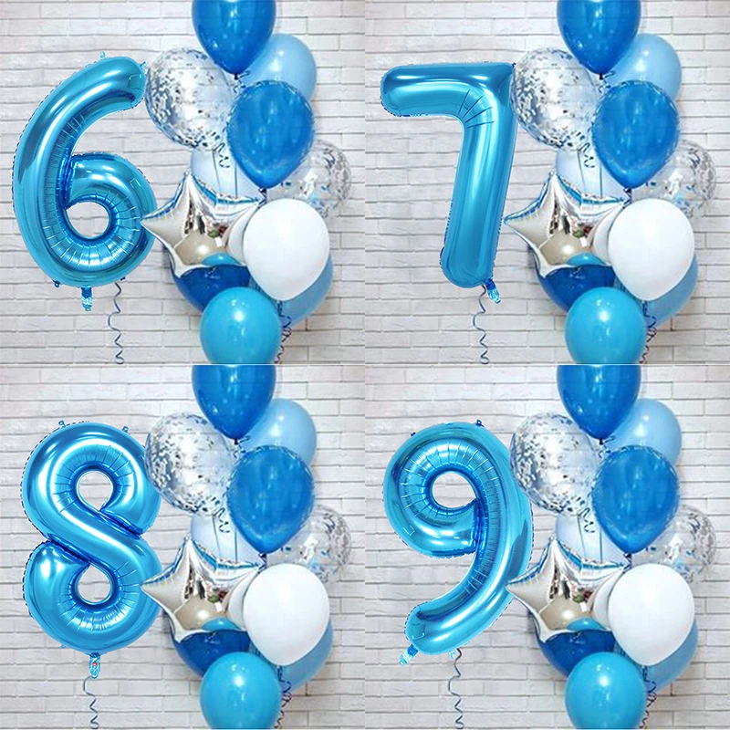 12Pcs/lot blue foil latex balloon number 0/1/2/3/4/5/6/7/8/9 anniversaires  baby shower birthday party decorations