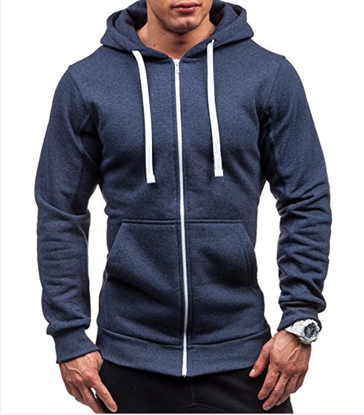 2021 New Style Hoodie Zipper  Jacket Men's Solid Color Cardigan Hooded Sweatshirt