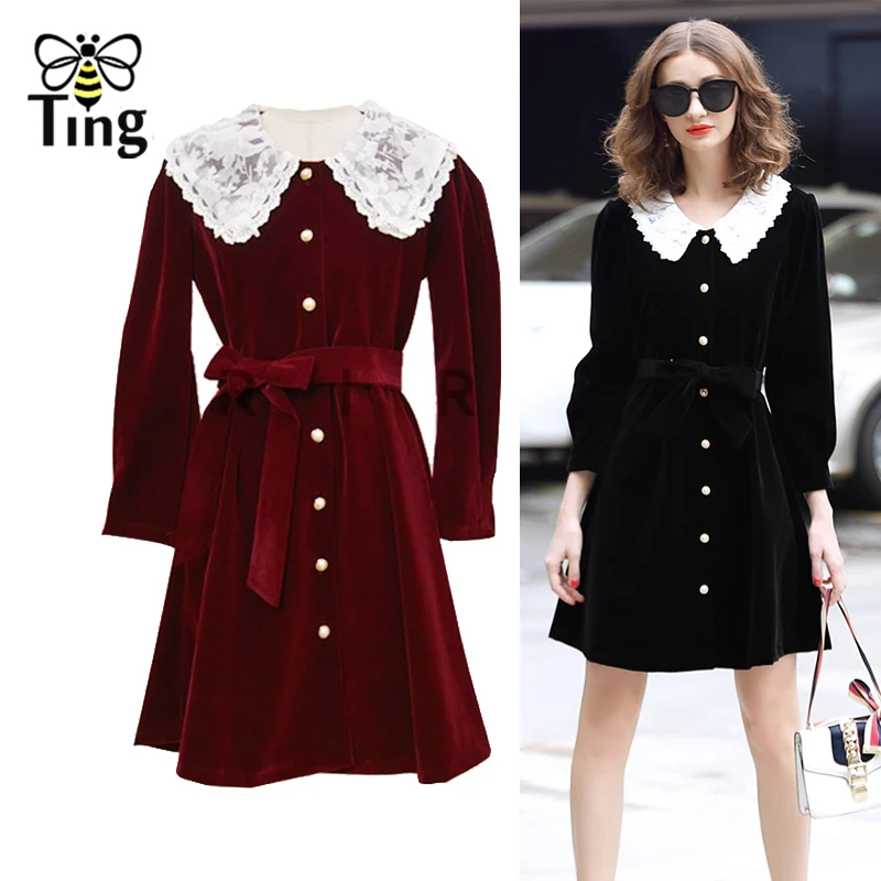 Зимнее короткое платье с воротником Питер Пэн|Женские платья| |