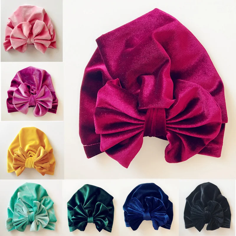 Детская Золотая Бархатная шляпа с бантом в индийском стиле Кепка-тюрбан для