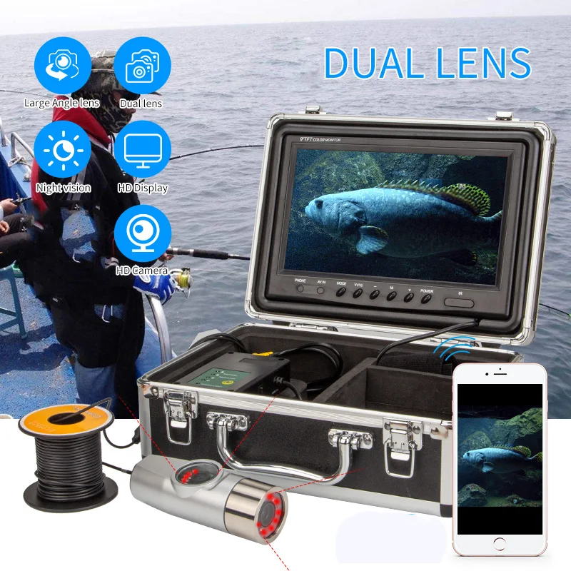 

9'' Underwater Fishing Camera WF21 with Infrared LED and Two Cameras Deeply Waterproof Ice/lake Dual Lens Fish Finder Equipment