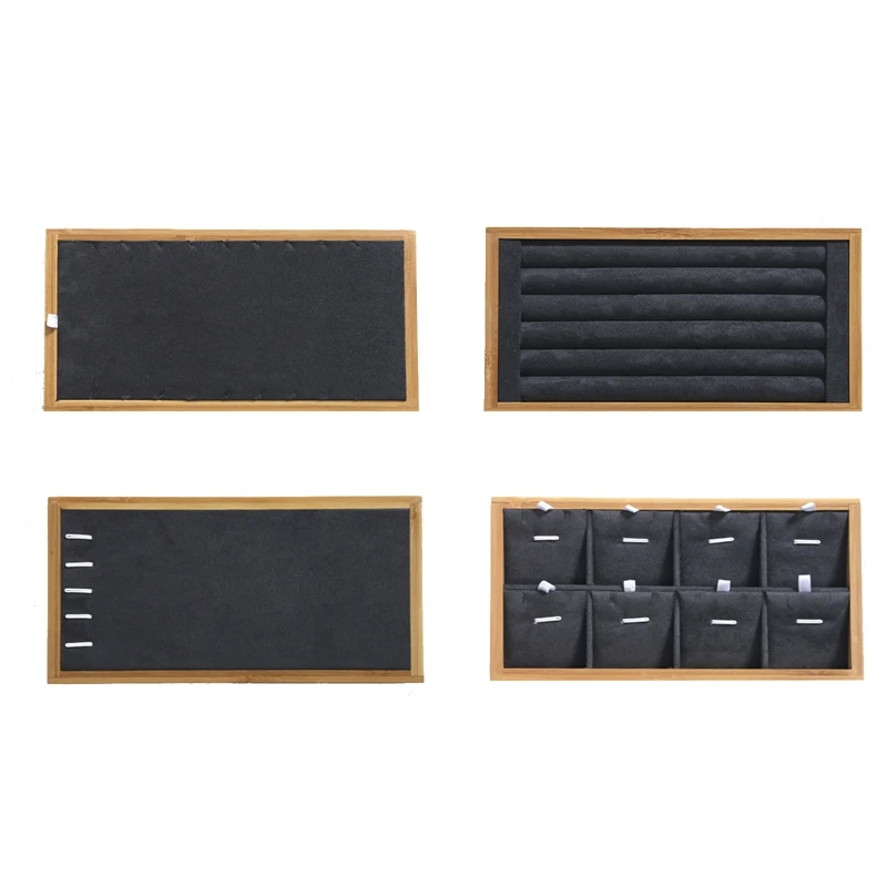 

4Pcs Bamboo Wood Jewelry Pallet Ring Necklace Pendant Bracelet Earring Display Props Gray Jewelry Storage Box