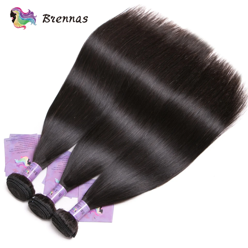Brennas прямые человеческие волосы пряди с закрытием бразильские волосы Remy плетение 4x4 закрытие шнурка средний коэффициент натуральный цвет 8 ''-26''