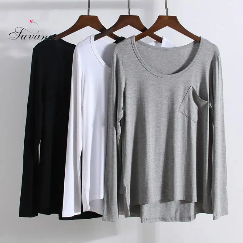 Оригинальные однотонные футболки с круглым вырезом Новое поступление на весну и