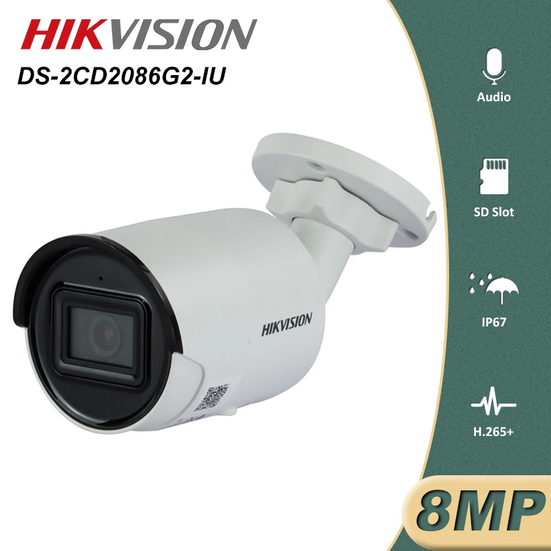

Hikvision оригинальная 4K 8MP DS-2CD2086G2-IU AcuSense фиксированная мини-цилиндрическая камера с поддержкой одностороннего аудио со встроенным слотом для ...
