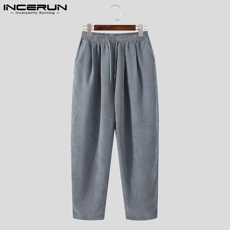 

INCERUN 2021 New Men Loose Fashion Slacks All-match Simple Trousers European and American casual corduroy wide leg pants S-5XL