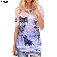 kyku wolf t shirt women animal funny t shirts anime v neck tshirt love tshirts printed family t shirts 3d womens clothing