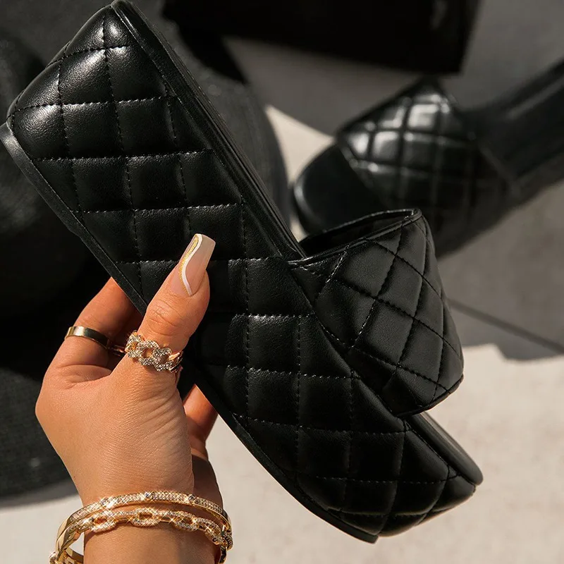 

2021Trendy Women Sandals Wedge Female Platform Sandals PU Thick Bottom Ladies Woven Sandals Women Slippers Beach Slides