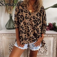 2021 autumn vintage long sleeve tunic tops women sexy v neck blouses leopard print shirt elegant casual loose t shirt blusas