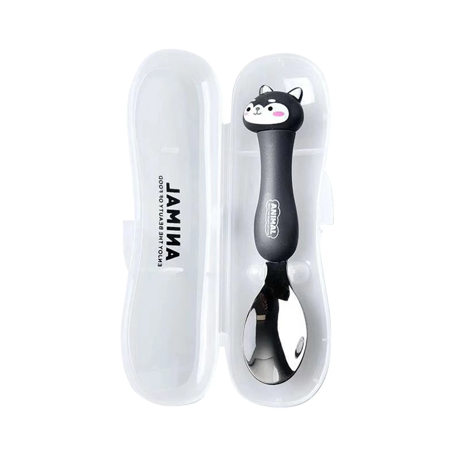 

Children Animal Spoon With Storage Box Portable Stainless Steel Cute Cartoon Animal Children Tableware Travel Training Spoon