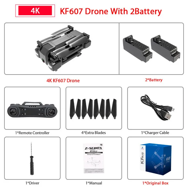 4k 2 battery Дрон KF607 wifi FPV RC Drone 4K Камера Ультра HD Двойная камера Дрон Безголовый режим одно касание посадочный Квадрокоптер Дрон с камерой квадрокоптер с камерой вертолет квадракоптер аккумулятор квадрокоптер - Цвет: 4k 2 battery