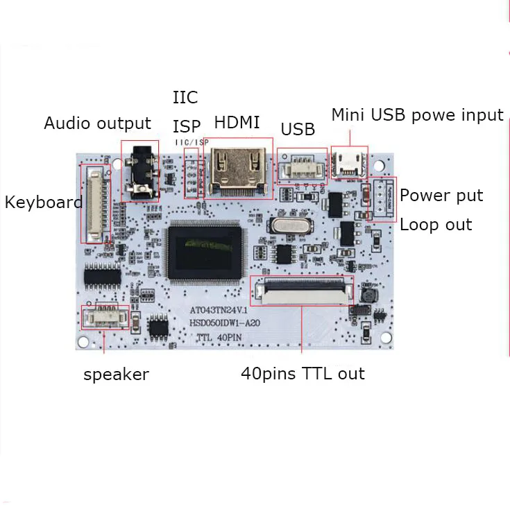 Универсальная плата драйвера ЖК дисплея 4 3 дюйма 5 дюймов 40Pin 800x480 480x232 AT043TN24 HSD050IDW В