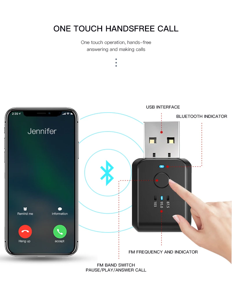 

Fm-трансмиттер с USB, Автомобильный приемник Bluetooth 5,1, автомобильный комплект громкой связи с вызовом и питанием от USB, автомобильное беспровод...