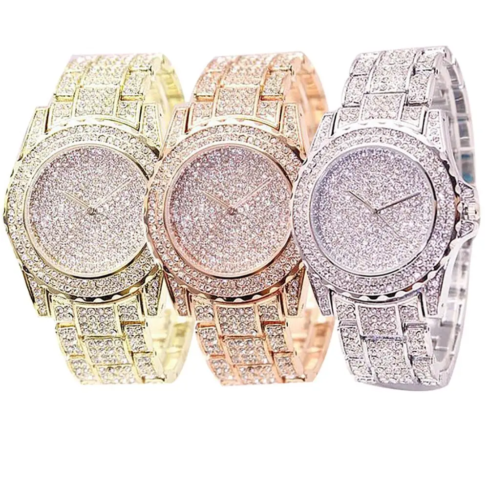 

2019 New Fashion Hot Sale Women's luxury all shiny rhinestone round quartz sports bracelet Quartz Watch Student Ladies Gift