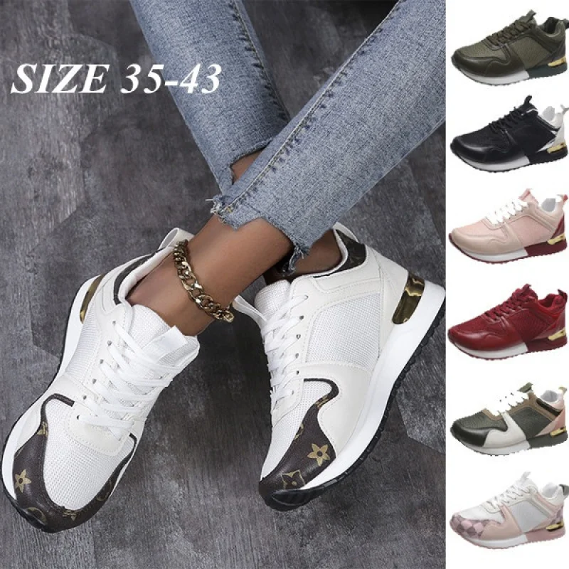 

New Fashion Womens Sneakers Running Shoes Leather Thick Bottom Increased Casual Comfortable Sports Shoes