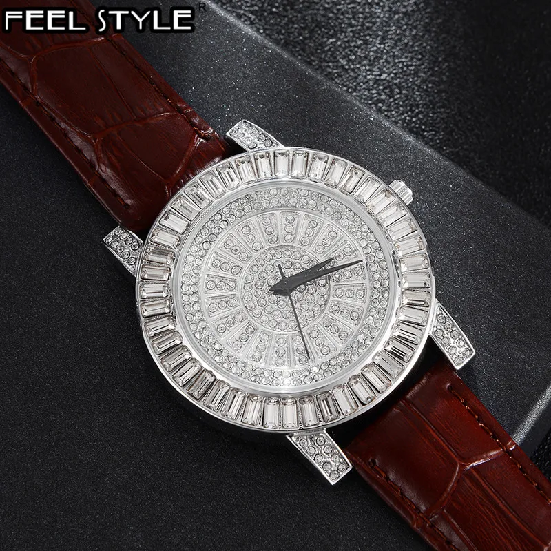 Роскошные мужские часы в стиле хип хоп со льдом водонепроницаемые с датой