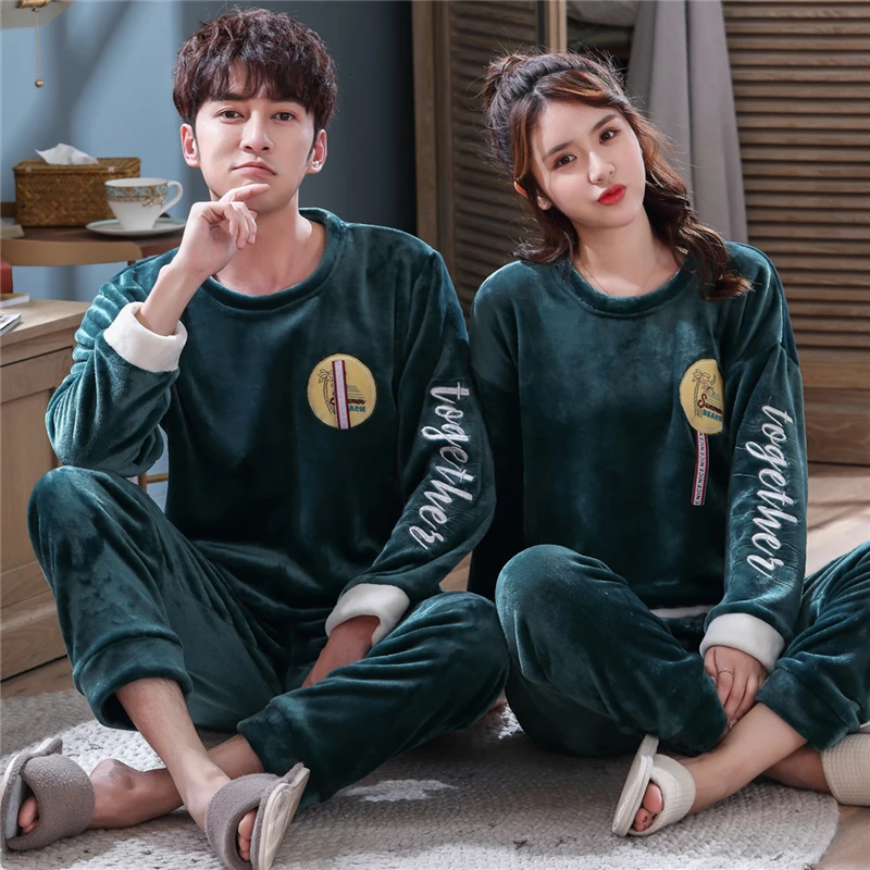Милые животные фланелевые зимние пары Пижамный комплект для женщин и мужчин