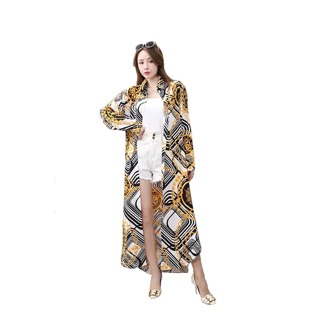 

YOMING New Style Ladies Popular Floral-Print Shirt Long style Long Blouse