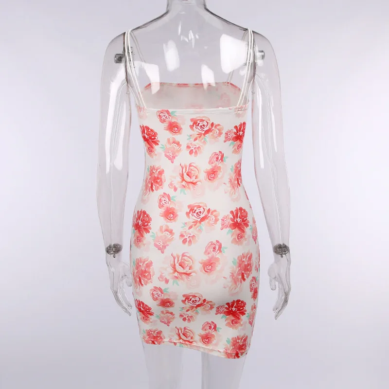 

Showmirror Printed Double Sling Midi Dress Women Backless Bodycon Sexy Club Dressses Floral Printed Vestidos