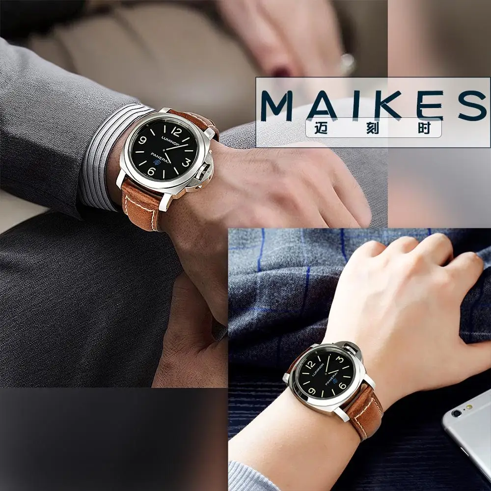 Maikes Handmade Watchbands 18-24mm Blue Brown Women Men Butterfly Clasp Genuine Leather Watch Band Strap Belt 20mm