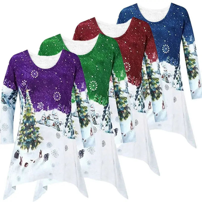 Модное женское платье футболка рождественское туника с принтом снеговика Sata