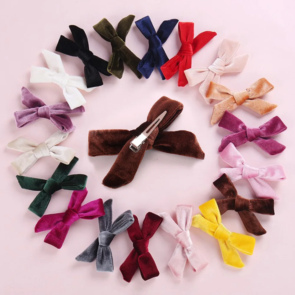 

5.5cm Hair Accessories Kids Velvet Hair Bows For Girls Solid Knot Hair Clips Baby Mini Hairpins Handmade Barrettes Headwear