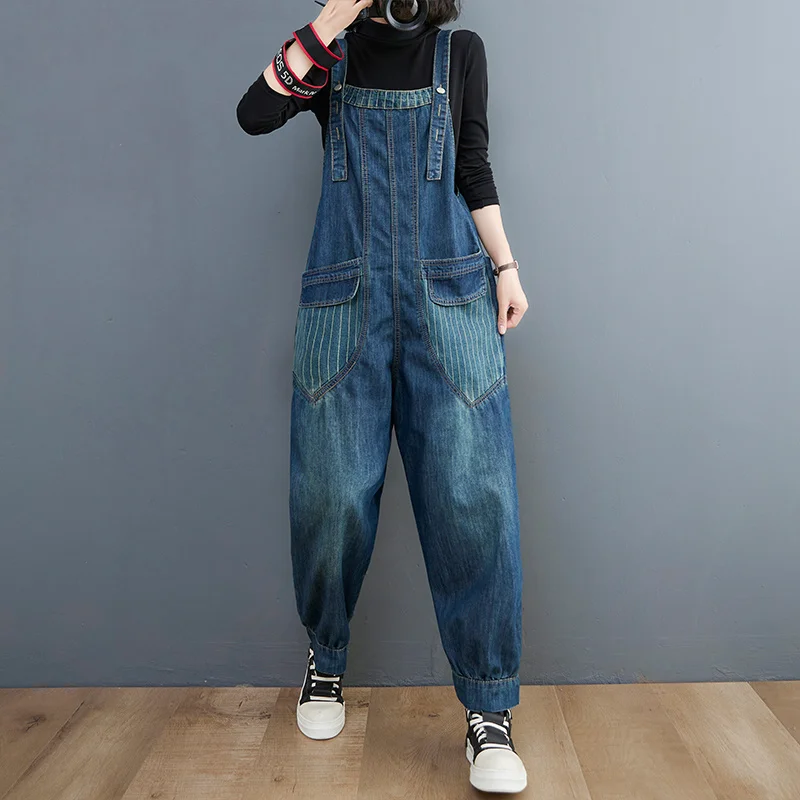 #2339 Spring 2022 Denim Jumpsuits Women Front Pockets Casual Long Jumpsuits Ladies Loose Spaghetti Strap Denim Overalls Female