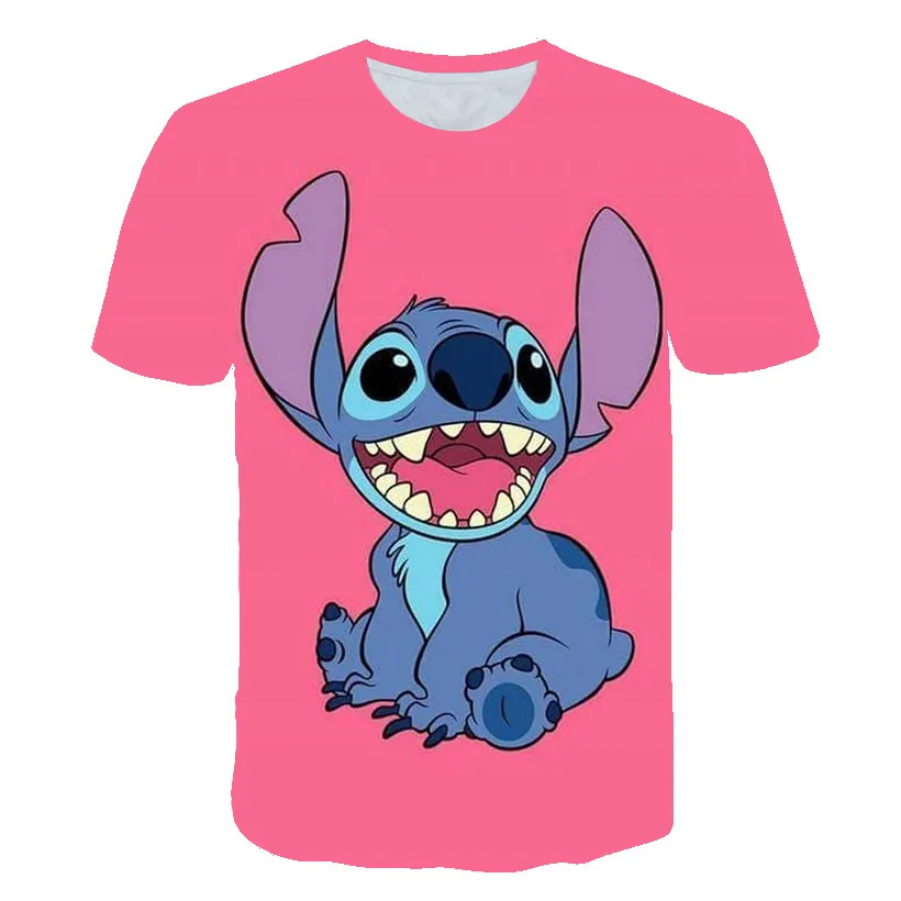 3D Lilo Stitch одежда для девочек розовая детская футболка Kawaii аниме мальчиков