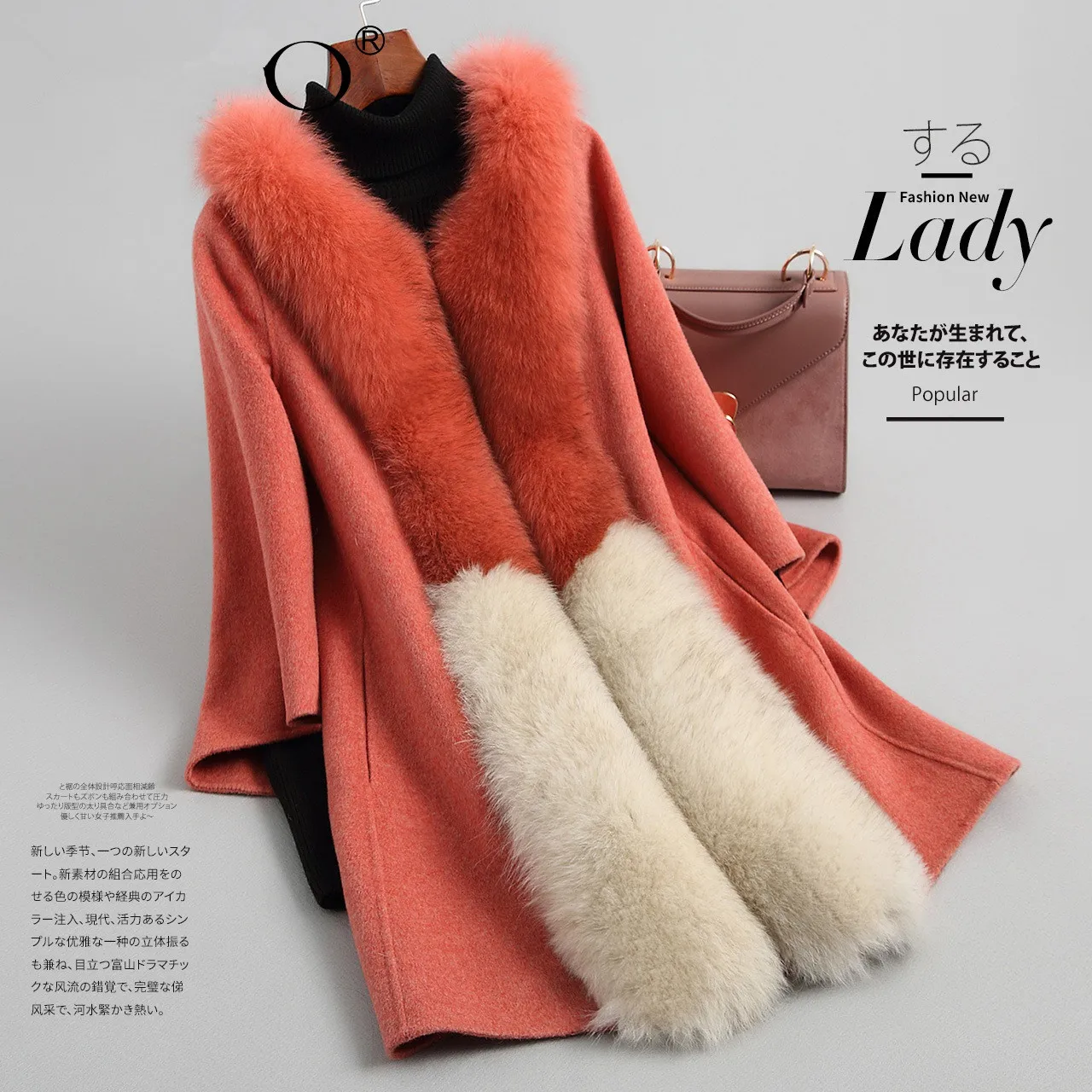 

Real Fox Fur Collar Wool Coat Female Winter Jacket Women Double Side Woolen Coats Korean Long Jackets MY4014