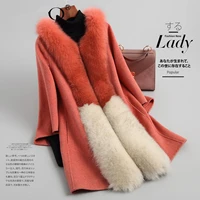 real fox fur collar wool coat female winter jacket women double side woolen coats korean long jackets my4014