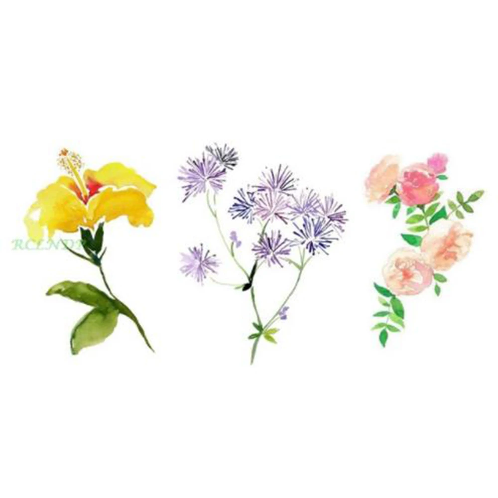 Водостойкая временная татуировка желтые цветы красная роза фиолетовый фламинго