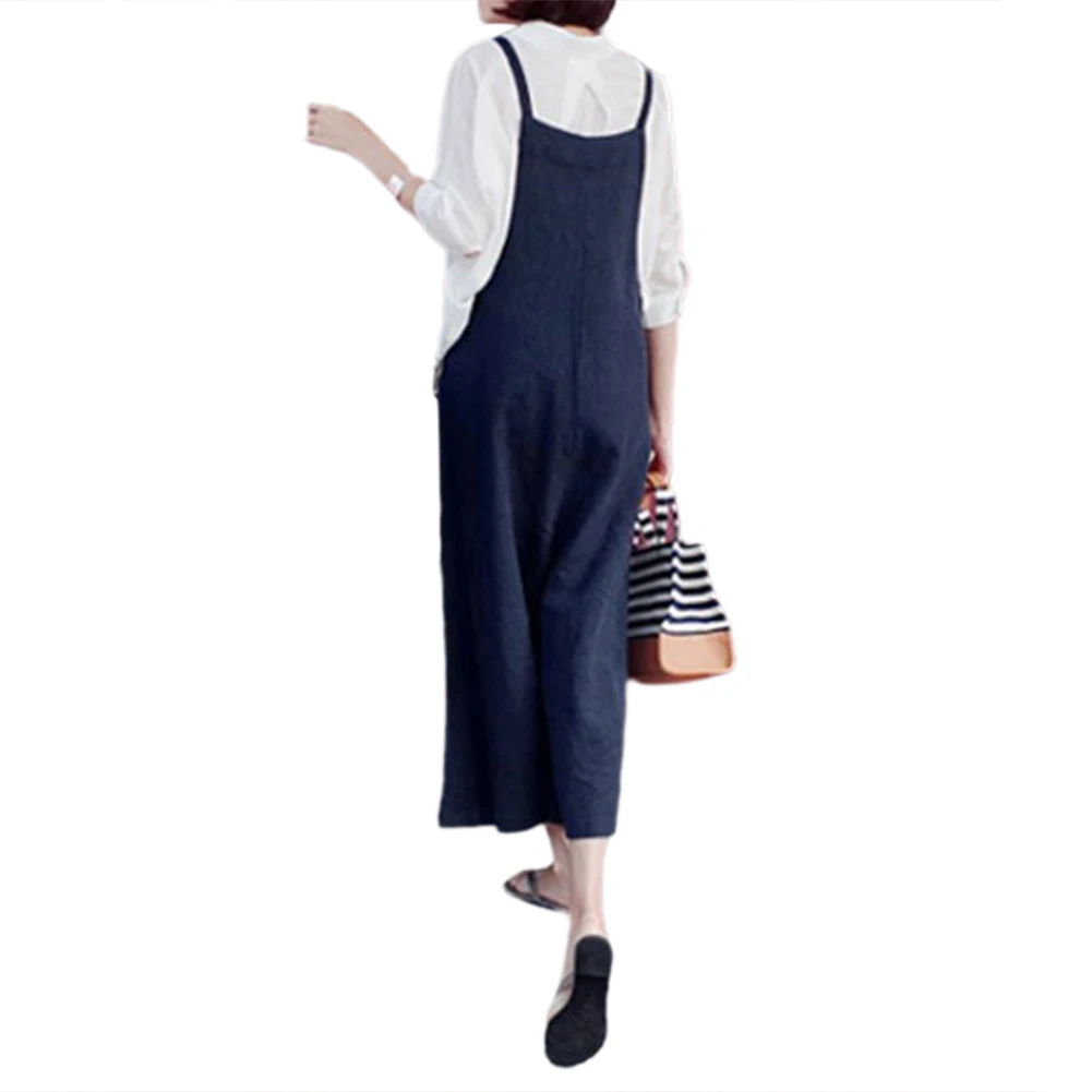 

Harajuku Style Women Girls Linen Cotton Rompers Overalls Spaghetti Straps Jumpsuits One Piece Straight Loose Wide Leg Pants 2020