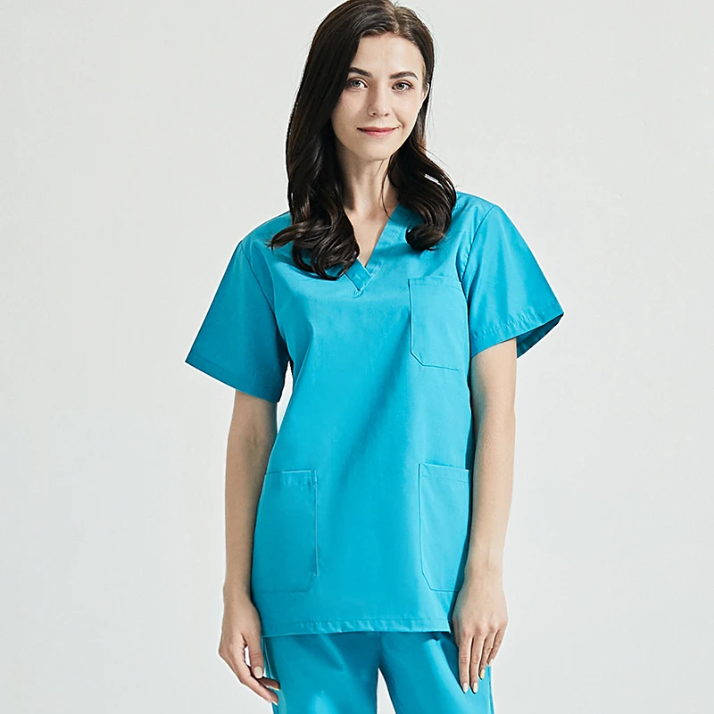 V-neck Short Sleeves Tops with Elastic Waisted Long Scrub Pants Spa Uniforms Unisex Adults Beauty Scrubs Costume Uniform Suits |