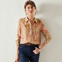 100 silk blouse women shirt casual style printed elegant design long sleeve top simple style new fashion