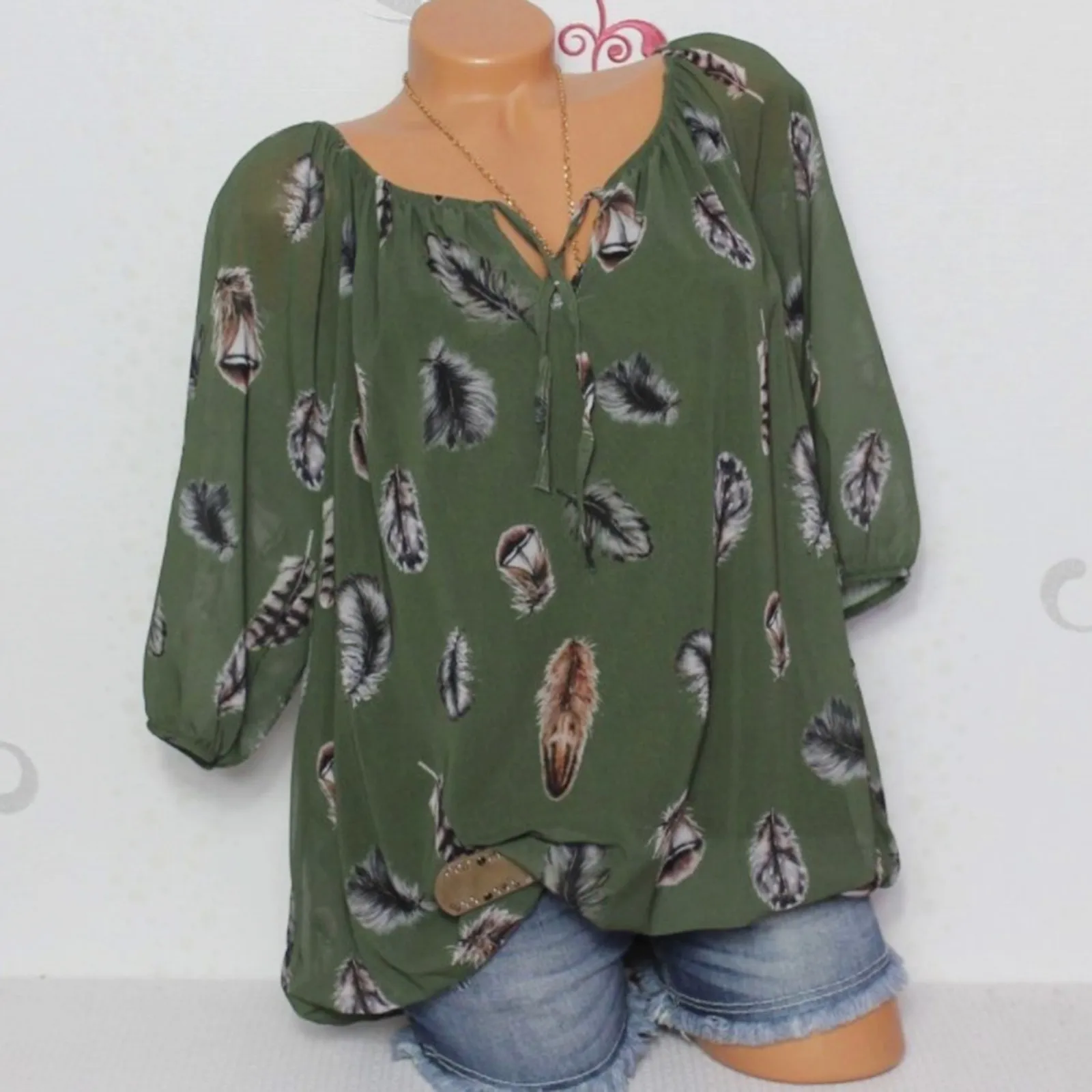 Блузка женская шифоновая с коротким рукавом и V-образным вырезом | Женская одежда