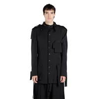 mens new urban youth fashion trend streamer coat deep black casual simple door suit mens wear