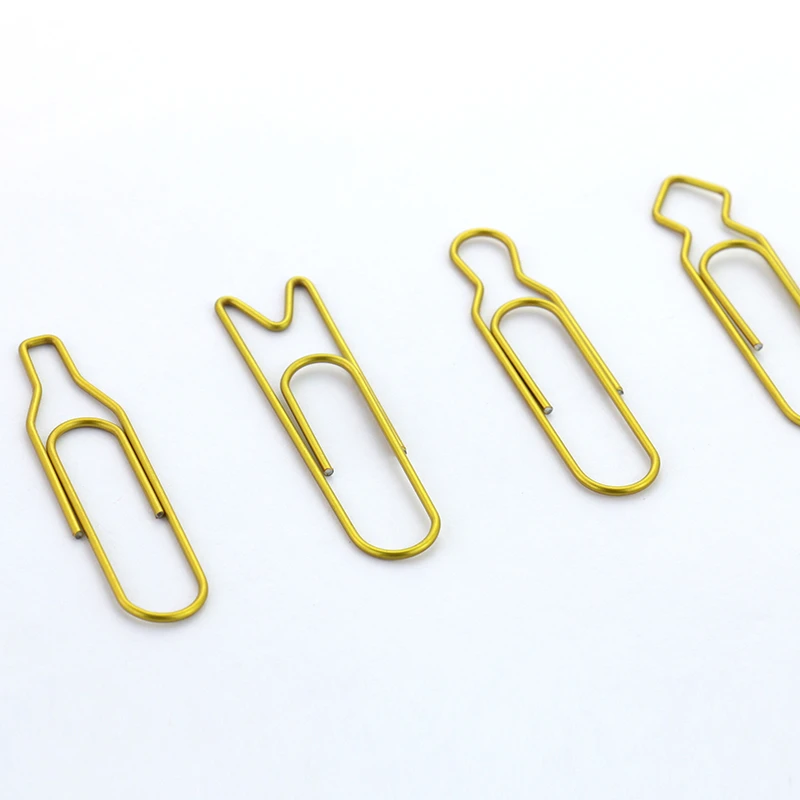 

4pcs/Lot Modeling Paper Clips Metal Material Beer bottle red wine bottle Shape Golden Colored Bookmark Memo Clips H0118
